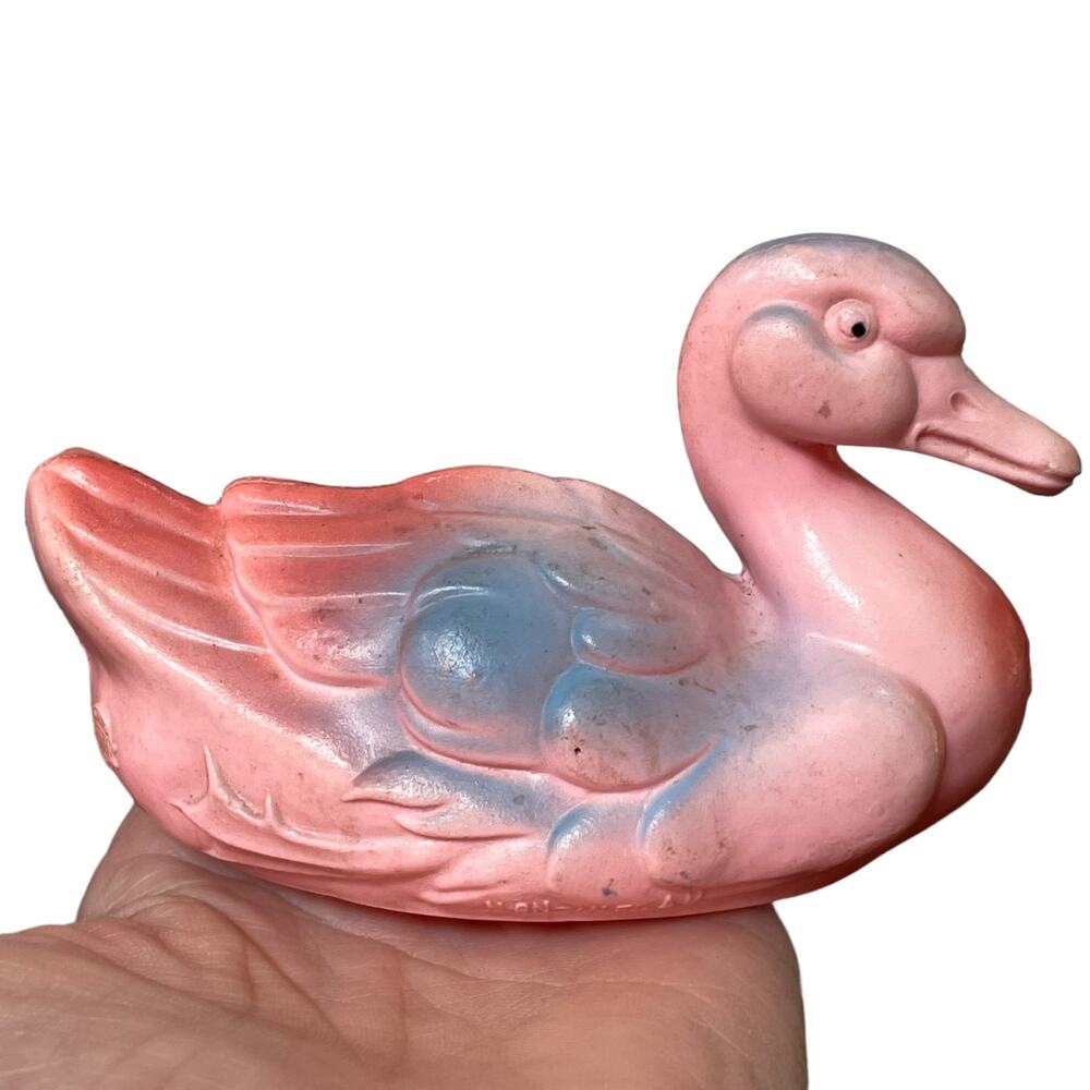 Celluloid Duck Rattle Vtg 1950s Irwin Pink Swan Baby Shaker Mid Century Toy READ